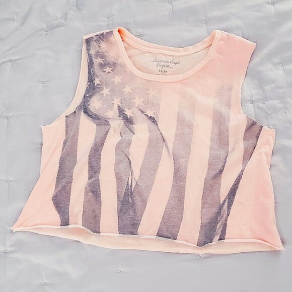 AMERICAN EAGLE OUTFITTERS- Semi- Cropped American flag Print Festival Muscle Tee - Picture 5 of 12